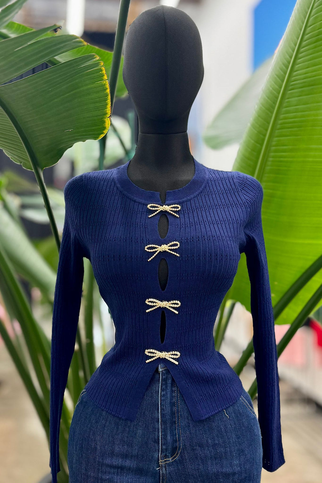 Blue bow top