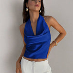 Satin plunge neck top
